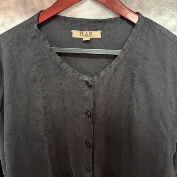 FLAX 100% Linen Tunic Top Lagenlook Oversized Pin-Tuck Shirt Black Size L - Picture 4 of 12